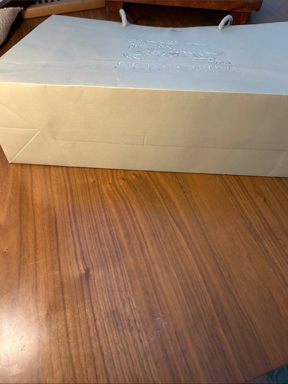 Burberry Taupe Paper Shopping Bag with Gold Logo